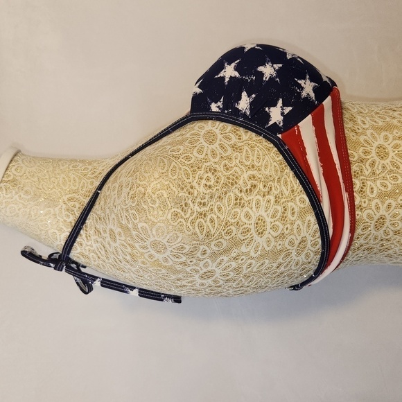 Red White Blue Padded Push-Up Cup Halter Swim Top - Picture 3 of 9